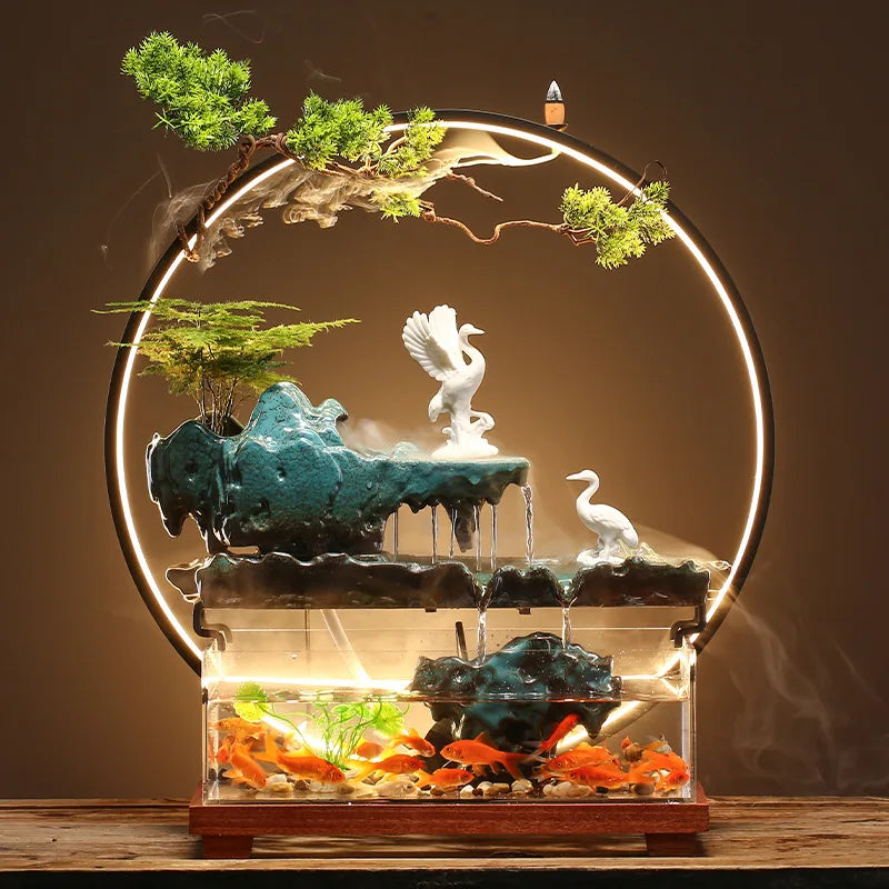 Chinese-style flowing water ornaments landscape fish tank living room small fountain waterfall creative home decoration