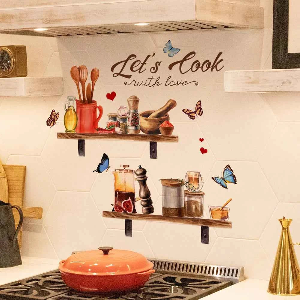 Kitchen Supplies Pattern Wall Sticker For Kitchen Restaurant Background Decoration Mural Art Home Decor Self Adhesive Wallpaper