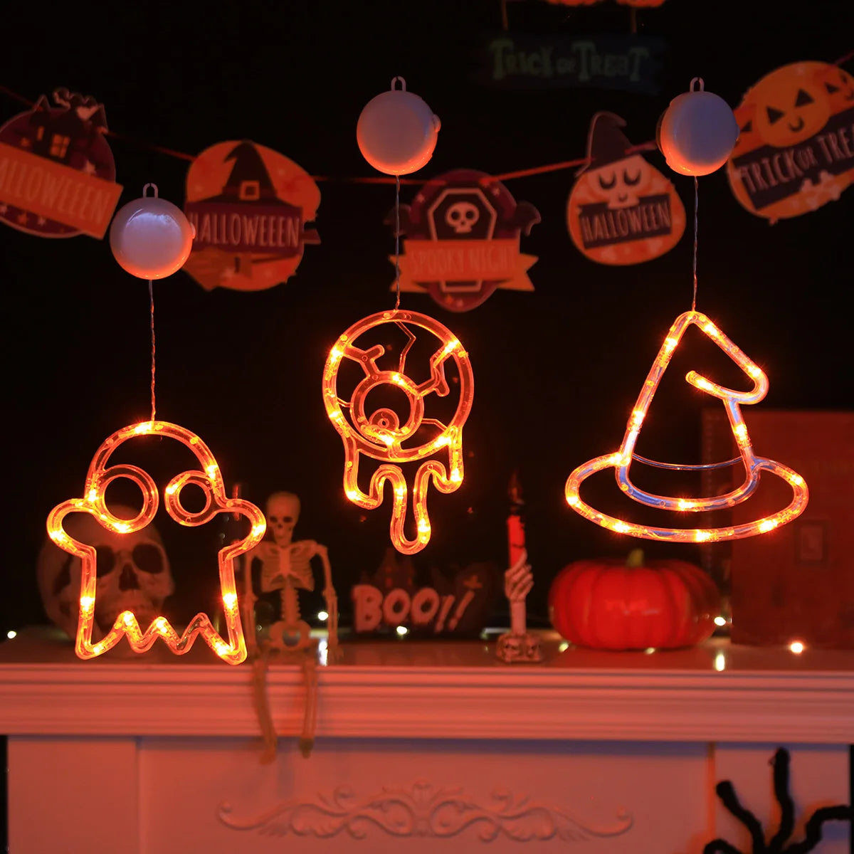 Halloween LED Lights - Battery-Powered | Bat/Ghost Eye Patterns | Durable Hanging Ornament for Room/Living Room Festive Decor