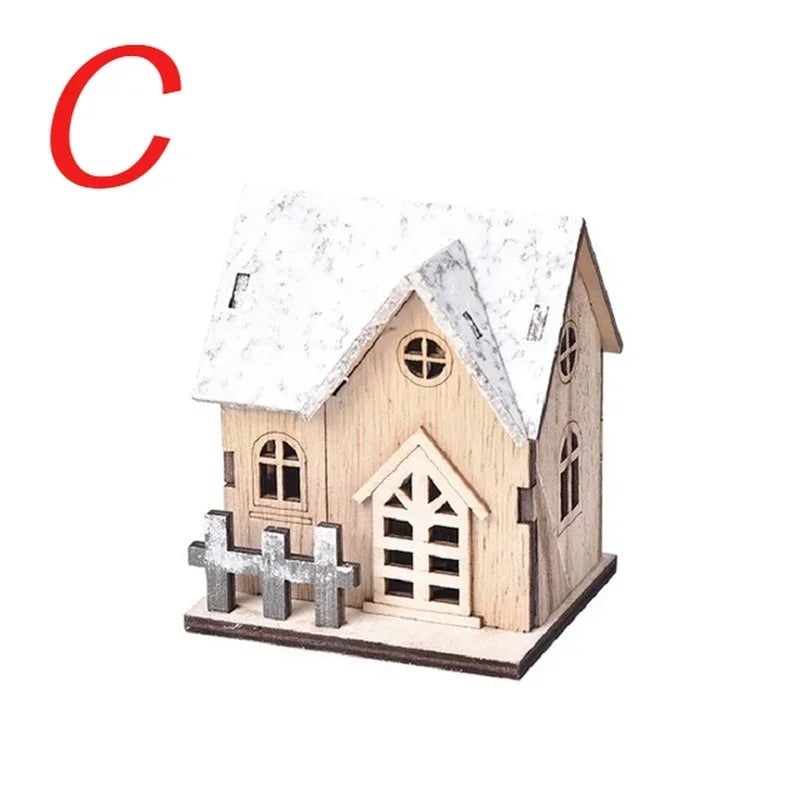 Christmas LED Luminous Wooden House - Merry Christmas Home Decoration & DIY Xmas Tree Ornament Gift