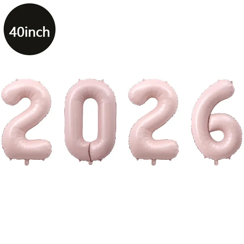Happy New Year 2026 Number Balloons - Aluminum Foil Balloon Banner Set