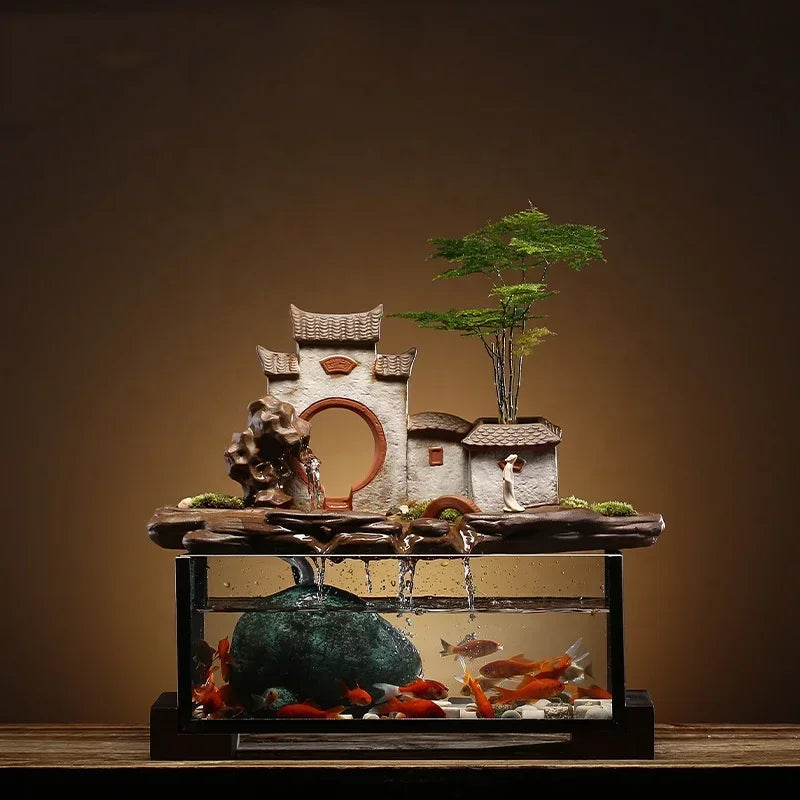Creative Rockery Ceramic Circulating Water Device Fish Tank Landscape Office Desktop Decoration For Living Room Opening Gift
