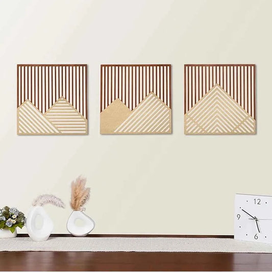 3PCS Modern Wood Art Wall Decor Retro Wood Art Decor for Living Room, Bedroom, Office，Easy to Install Home Decor Style