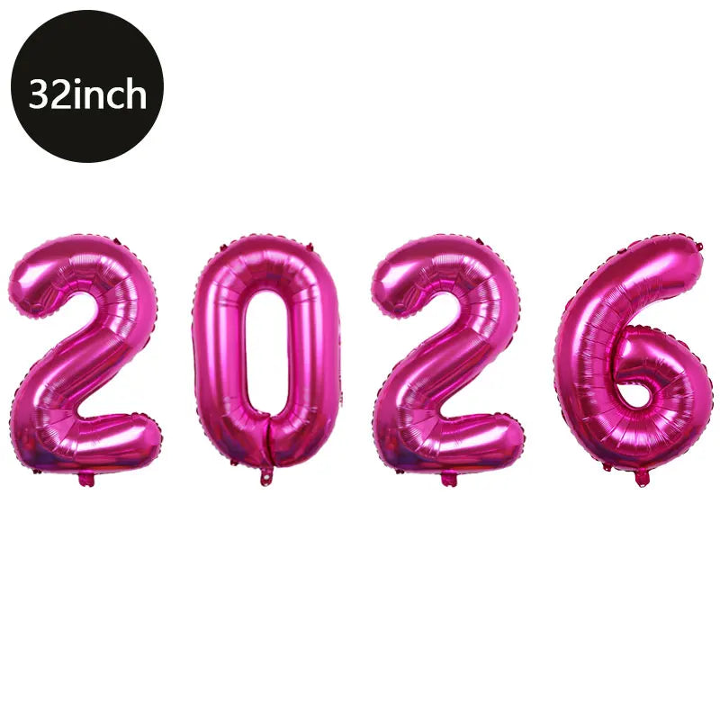 Happy New Year 2026 Number Balloons - Aluminum Foil Balloon Banner Set