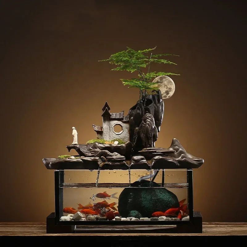 Creative Rockery Ceramic Circulating Water Device Fish Tank Landscape Office Desktop Decoration For Living Room Opening Gift