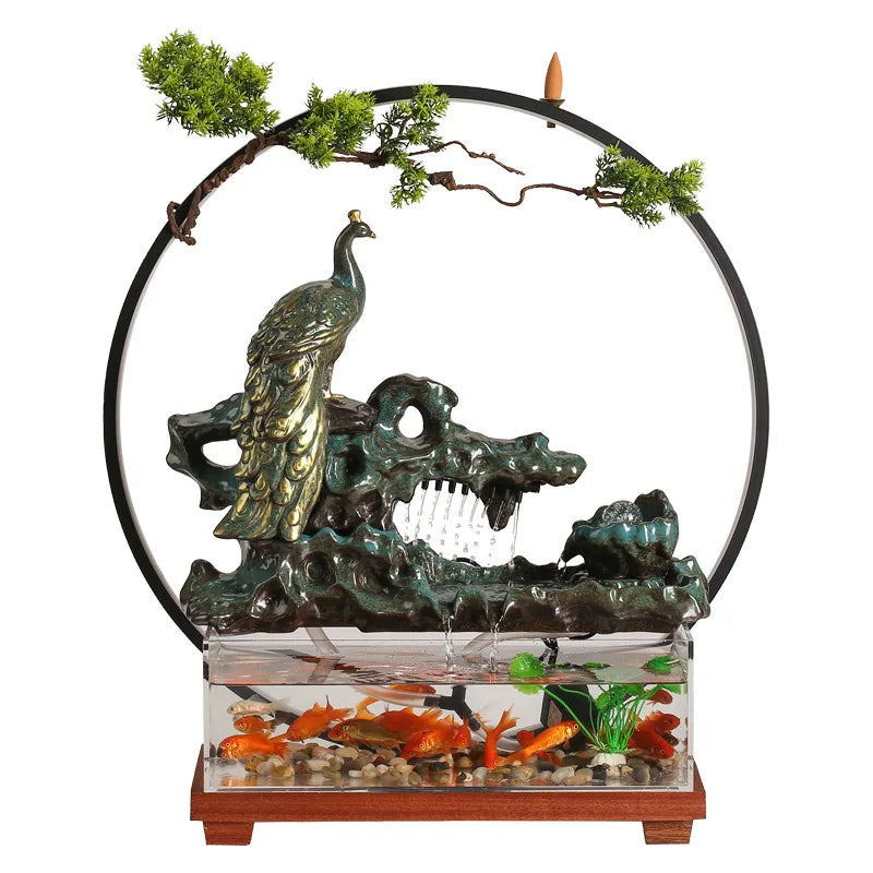 Chinese-style flowing water ornaments landscape fish tank living room small fountain waterfall creative home decoration