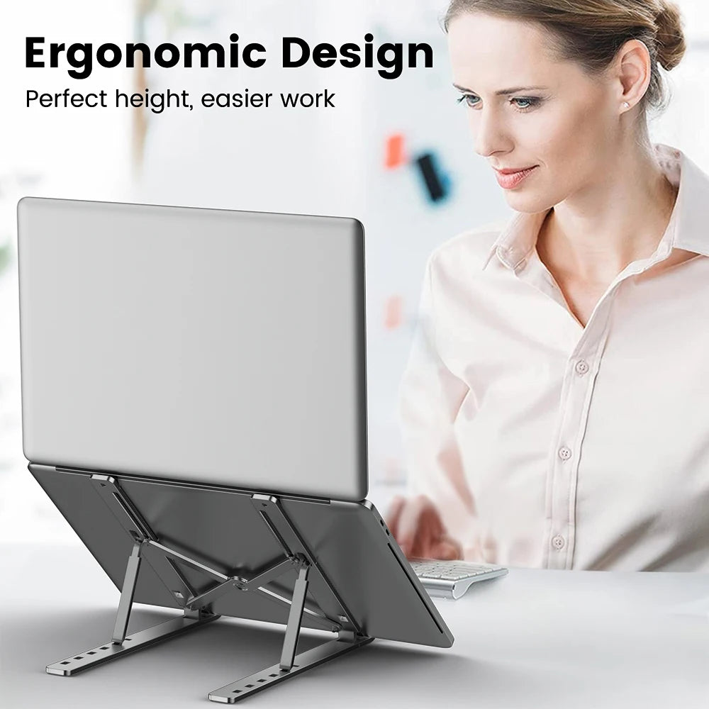 Foldable Aluminum Laptop Stand - Portable Ergonomic Holder for MacBook & PC