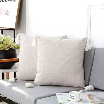 Pillowcase Cushion Cover For Living Room Sofa Office Car Decorative Pillowcase Linen Tassel Suitable For All Seasons Soft And Co