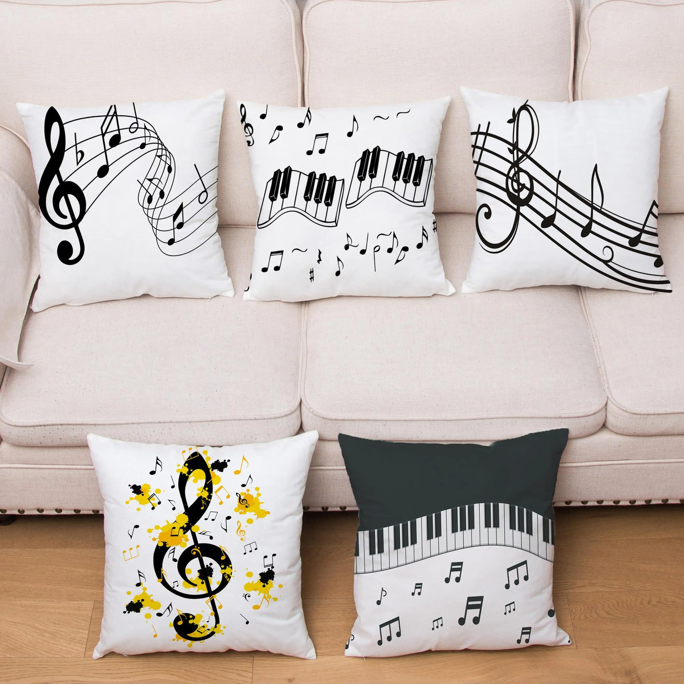 Kussenhoes met Cartoon Muziekprint