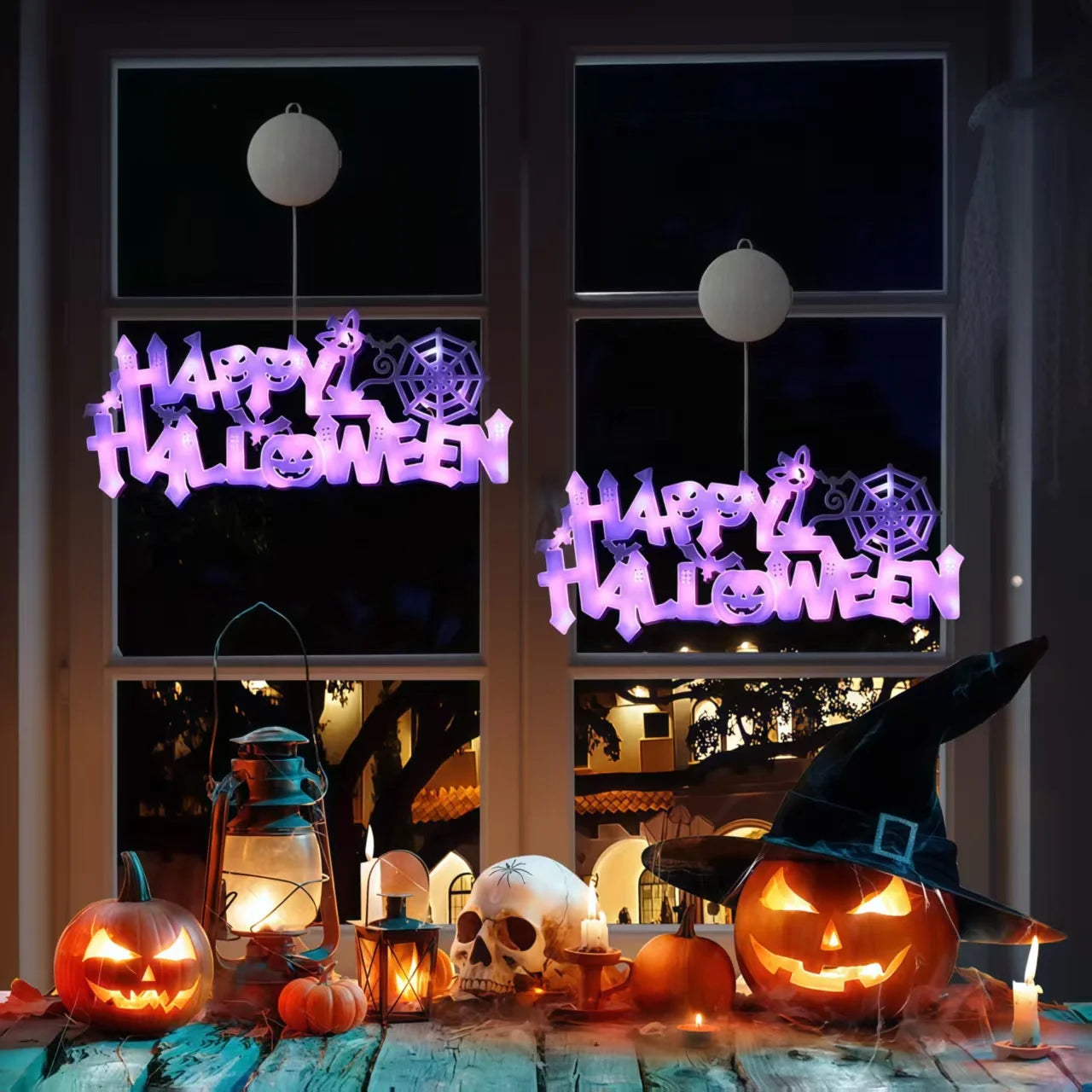 New Halloween "Happy Halloween" LED Light String - Light-Up Letter Sign | Suction Cup Decor for Doors & Windows|Battery-Operated