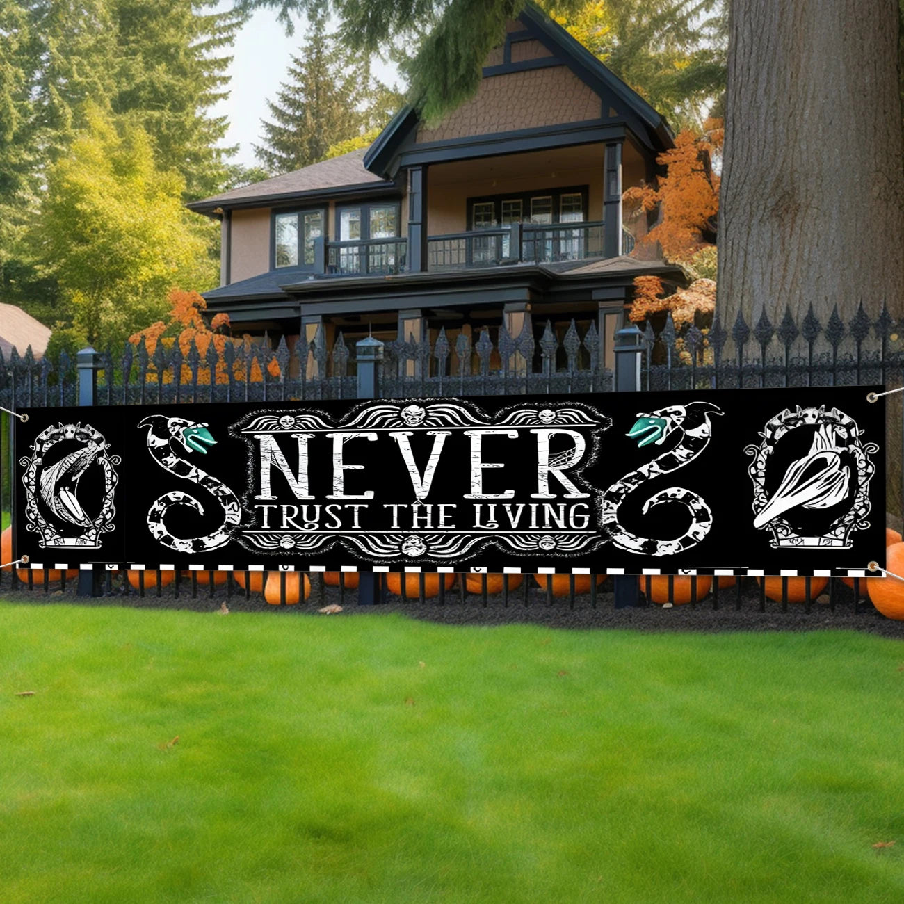 Halloween Decorations It's Showtime Halloween Banner Outdoor Scary Halloween Yard Banner Horror Black and White Banner