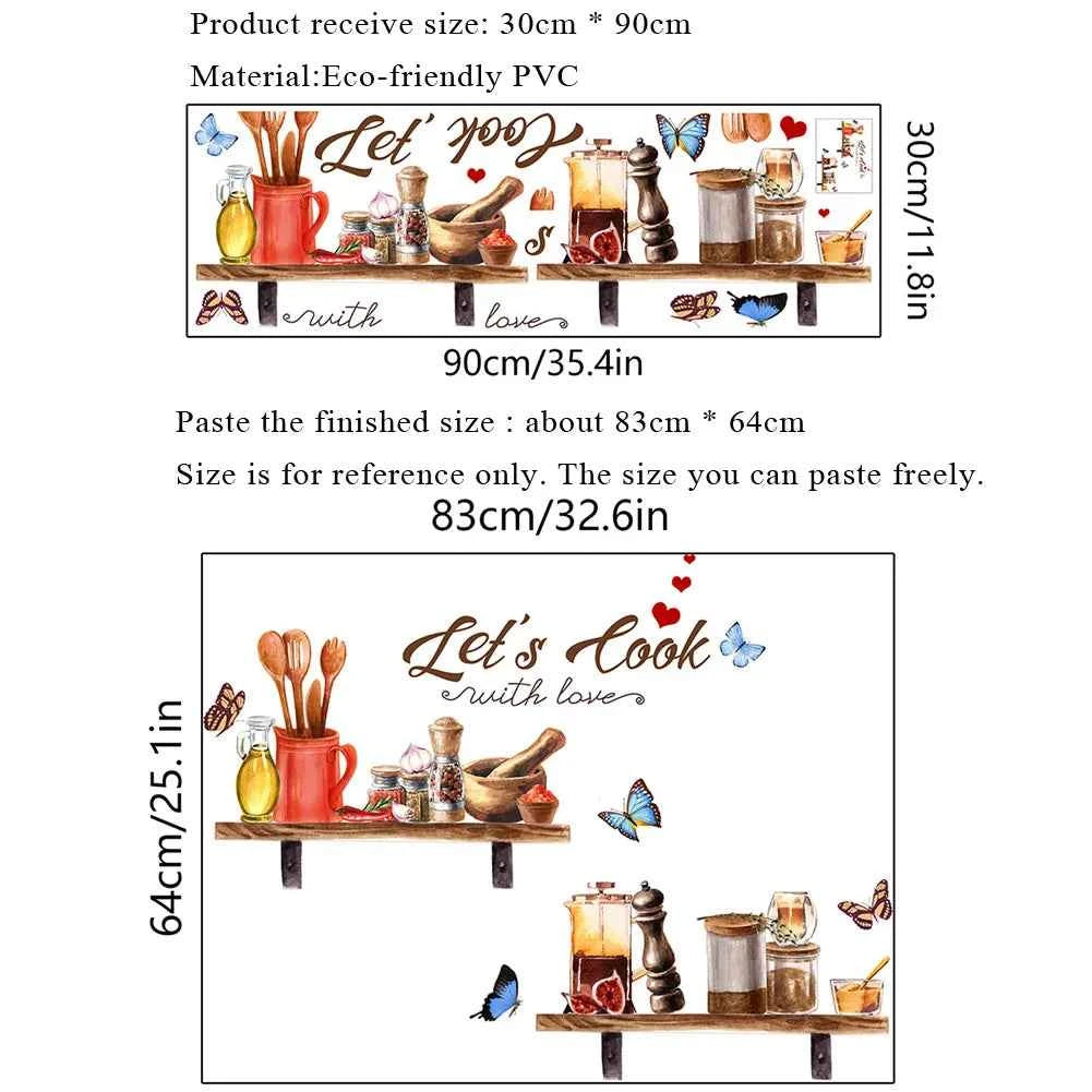 Kitchen Supplies Pattern Wall Sticker For Kitchen Restaurant Background Decoration Mural Art Home Decor Self Adhesive Wallpaper