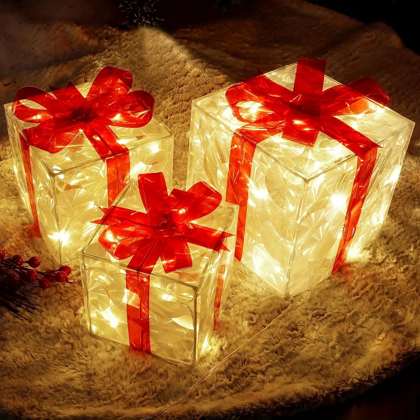 3-Piece Christmas Luminous Gift Box Lights - Detachable LED Decorative Lighting Fixtures