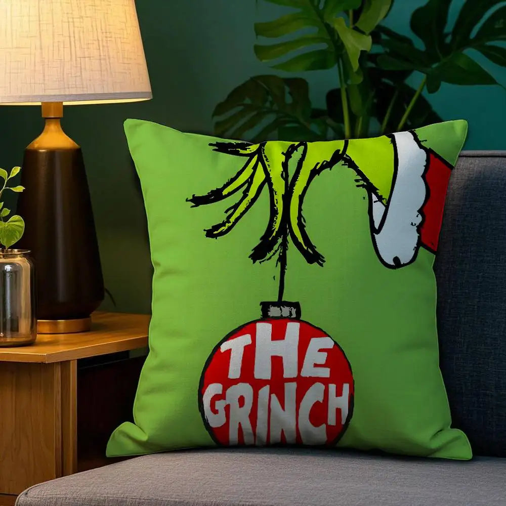 Christmas Grinch Pillow Case - Plush Soft Double-Sided Print Sofa Cushion Cover for Holiday Decor