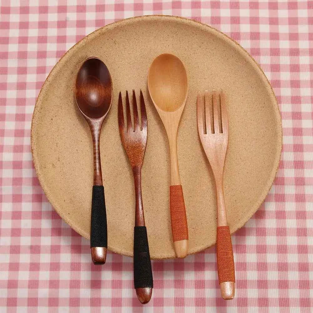 Dinner Kit Wooden Kitchen Supplies Soups Cereal Rice Dinnerware Sets Tableware Spoon Fork