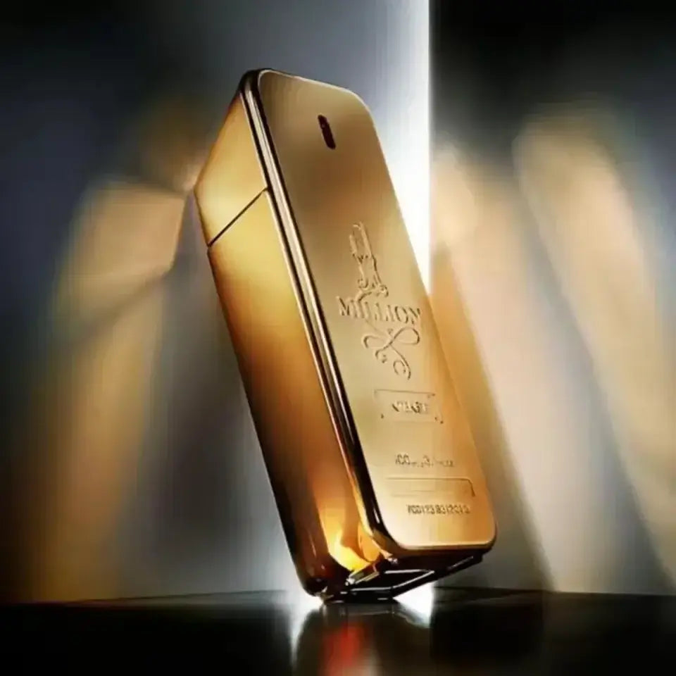 luxury men's eau de parfum in a sleek golden bottle, representing premium sophisticated masculine fragrance.