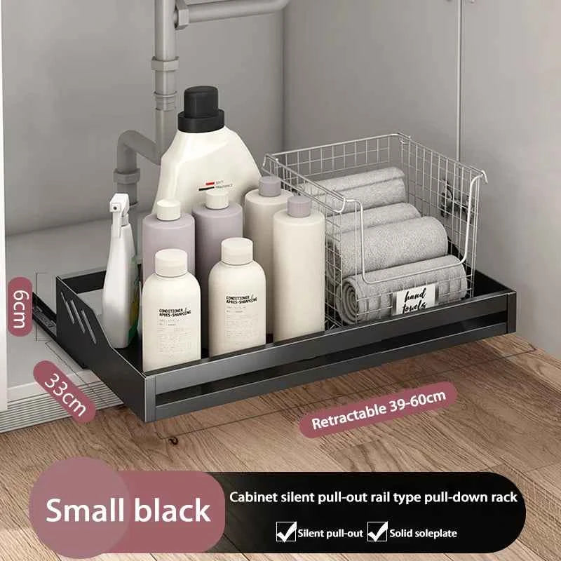 Kitchen Cabinet Basket With Slide Rails Drawer Type Bowl Dish Spice Box Storage Rack Scalable Shelf Bathroom Cabinets Organizer