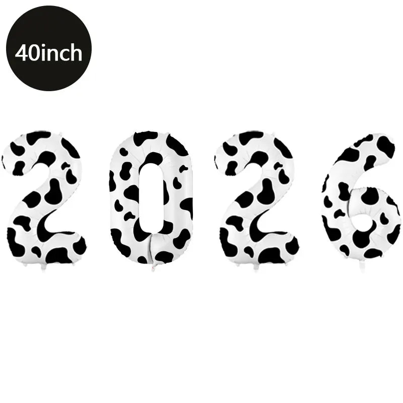 Happy New Year 2026 Number Balloons - Aluminum Foil Balloon Banner Set