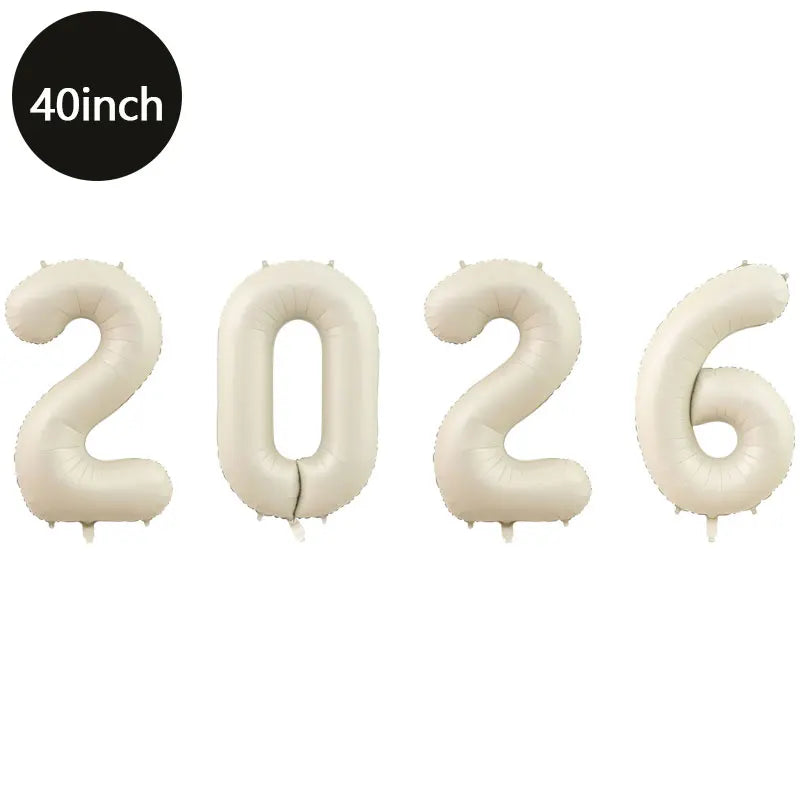 Happy New Year 2026 Number Balloons - Aluminum Foil Balloon Banner Set