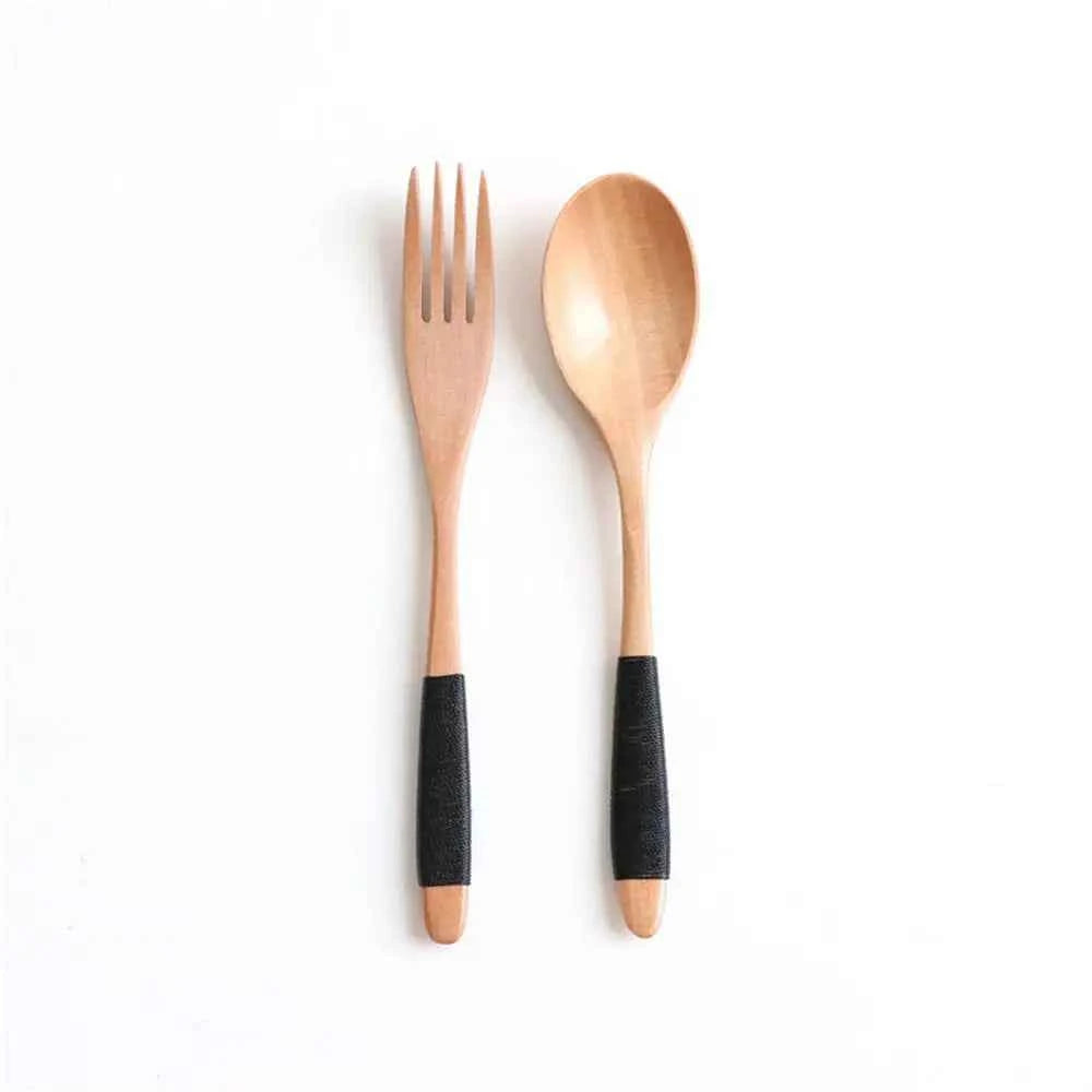 Dinner Kit Wooden Kitchen Supplies Soups Cereal Rice Dinnerware Sets Tableware Spoon Fork