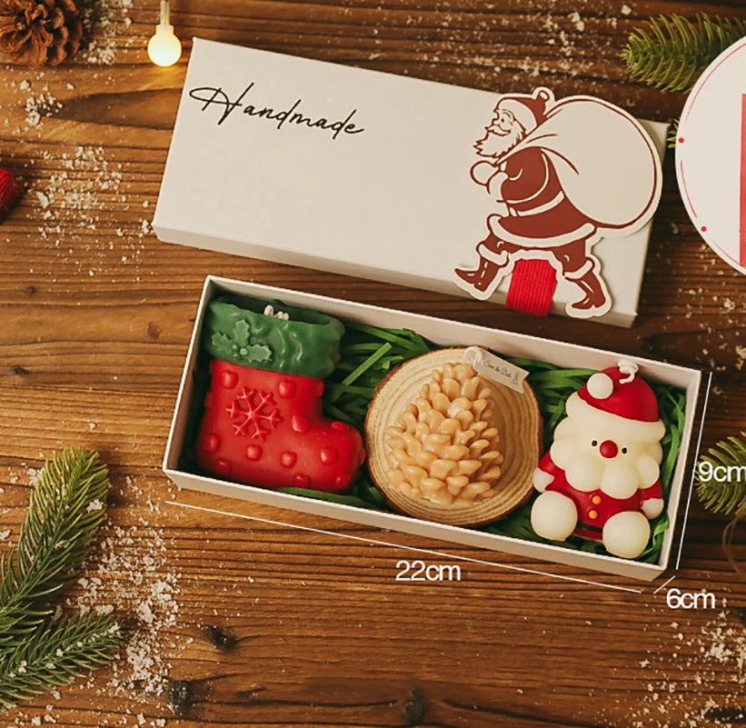 3-Piece Christmas Scented Candle Gift Set - Handmade Santa, Snowman & Elk Aromatherapy Candles for Holiday Decor