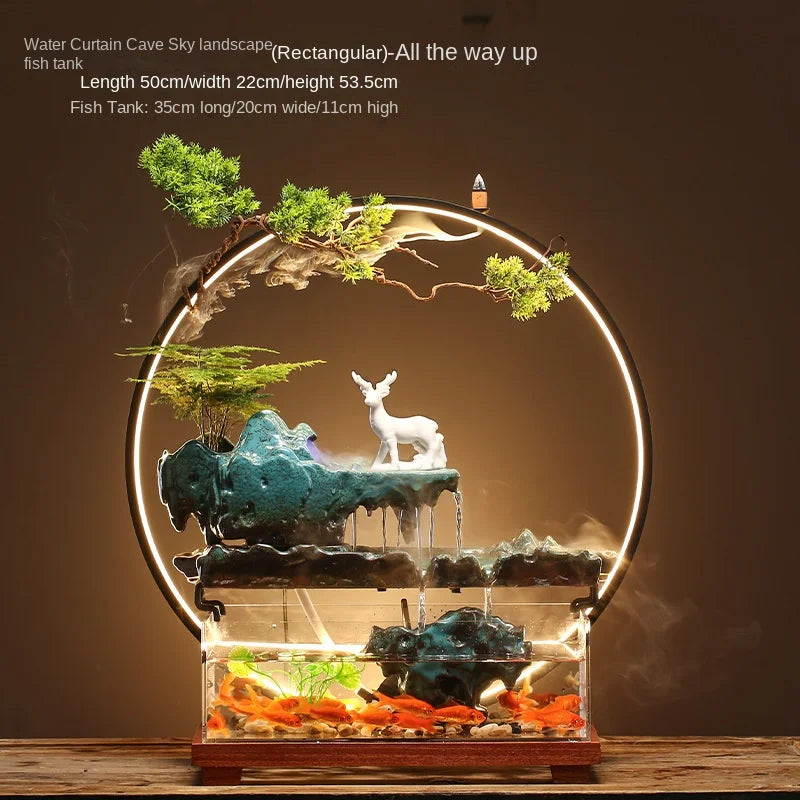 Chinese-style flowing water ornaments landscape fish tank living room small fountain waterfall creative home decoration
