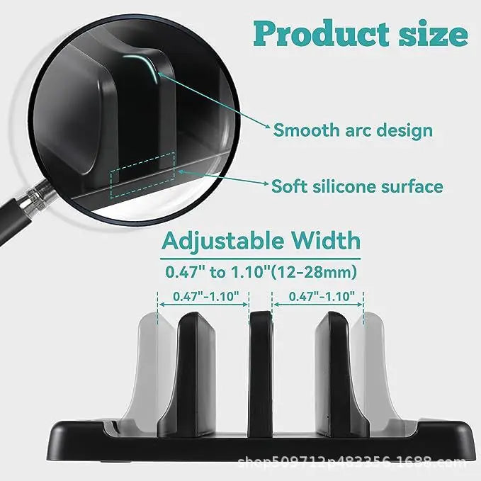 Vertical Laptop Stand - Space-Saving Desktop Organizer with Adjustable Width
