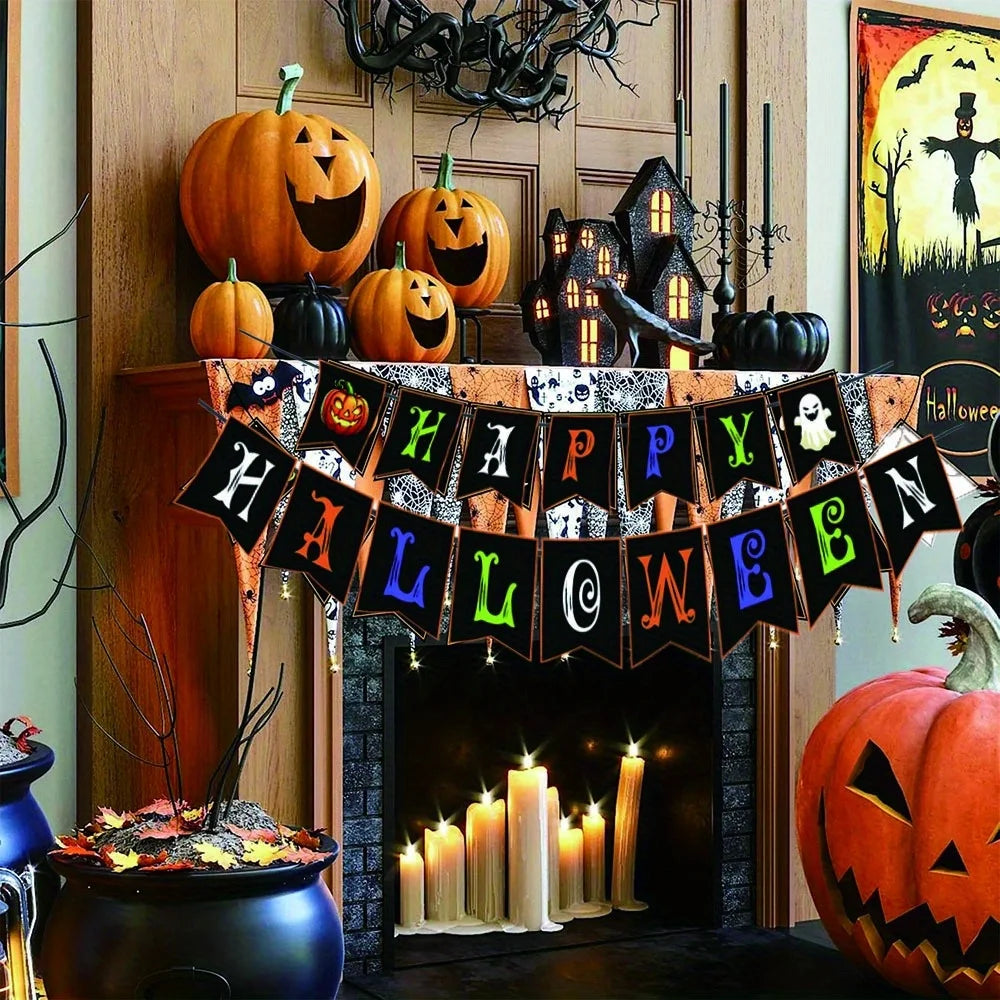 Halloween Decorations Happy Halloween Banner Indoor Outdoor Trunk or Treat Garland Backdrop Hanging Party Supplies
