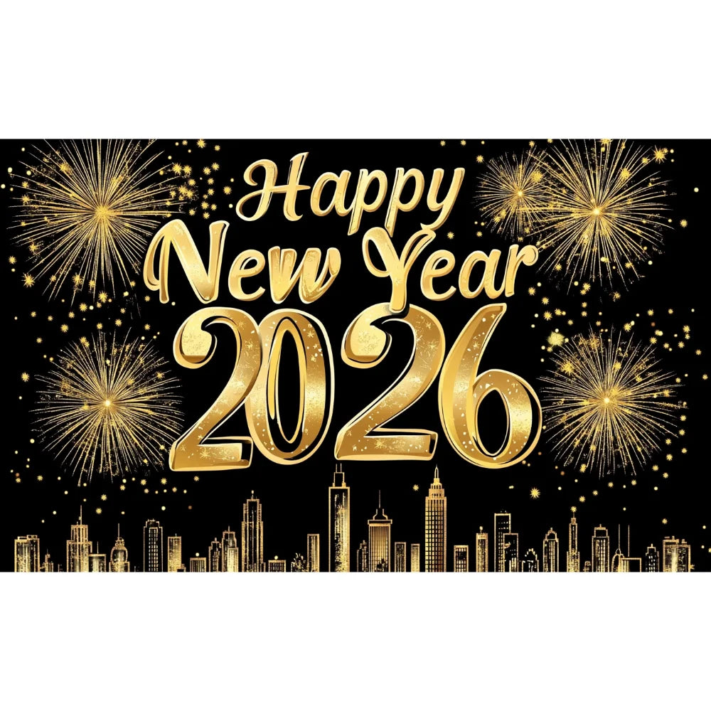 Happy New Year 2026 Photo Backdrop Banner - Party Background Decoration 180x110cm
