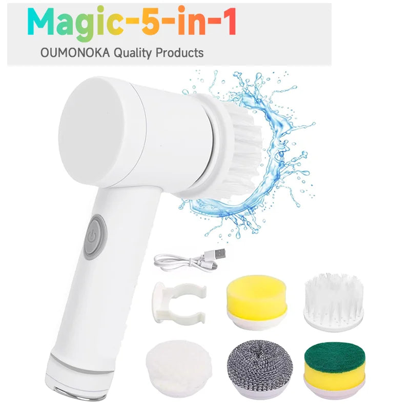 Cordless Electric Spin Scrubber - 5-in-1 Multi-Purpose Cleaning Brush