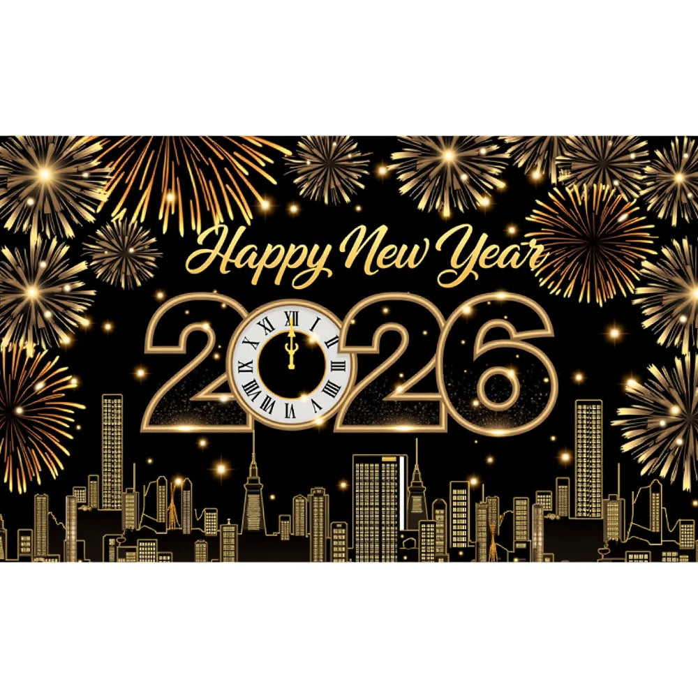 Happy New Year 2026 Photo Backdrop Banner - Party Background Decoration 180x110cm