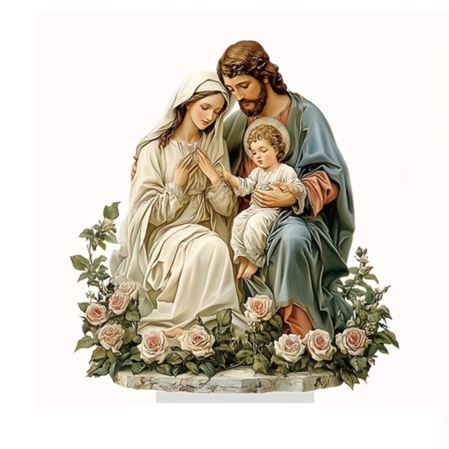 Christmas Holy Family Centerpiece - Nativity Table Sign with Base for Home & Party Decor