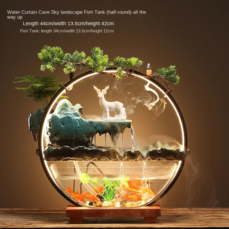 Chinese-style flowing water ornaments landscape fish tank living room small fountain waterfall creative home decoration