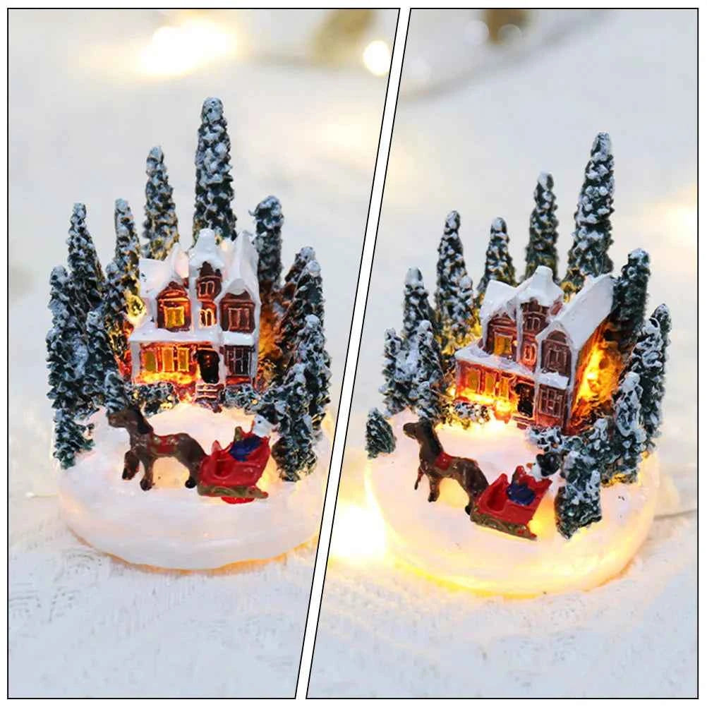Dinning Table Decor Lighted House Christmas Party Centerpiece Miniature Village Figurine Xmas Decorative
