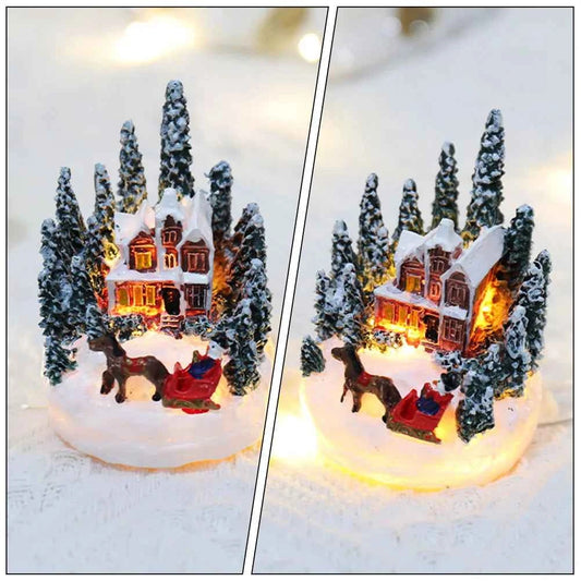 Dinning Table Decor Lighted House Christmas Party Centerpiece Miniature Village Figurine Xmas Decorative