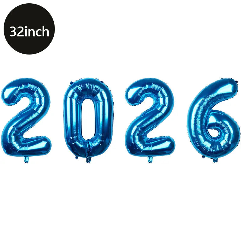 Happy New Year 2026 Number Balloons - Aluminum Foil Balloon Banner Set