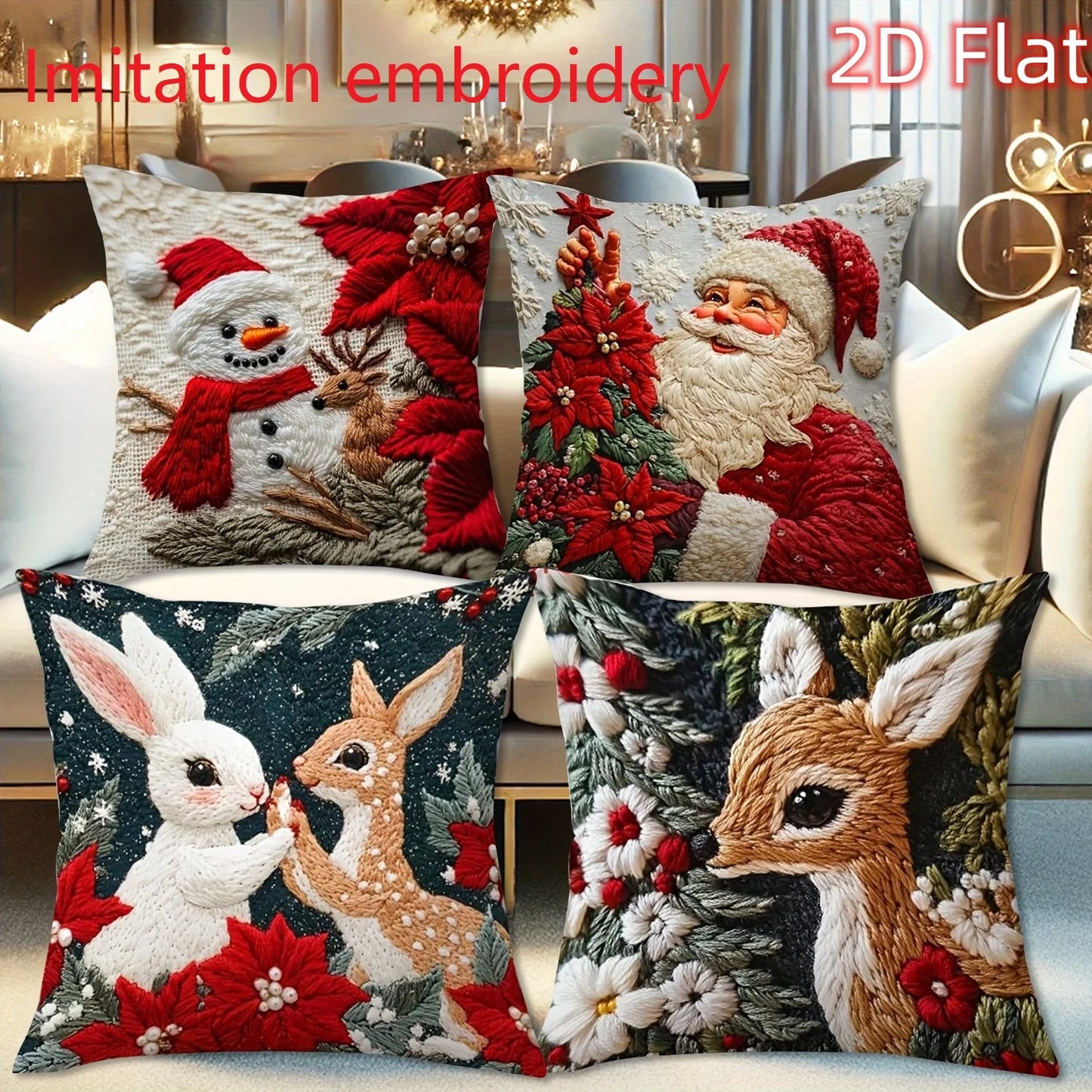 2D Christmas Pillow Cover - Santa Claus Xmas Party Decoration for Holiday Home Decor 2025-2026