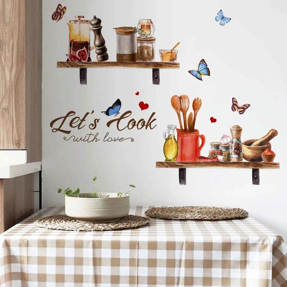 Kitchen Supplies Pattern Wall Sticker For Kitchen Restaurant Background Decoration Mural Art Home Decor Self Adhesive Wallpaper