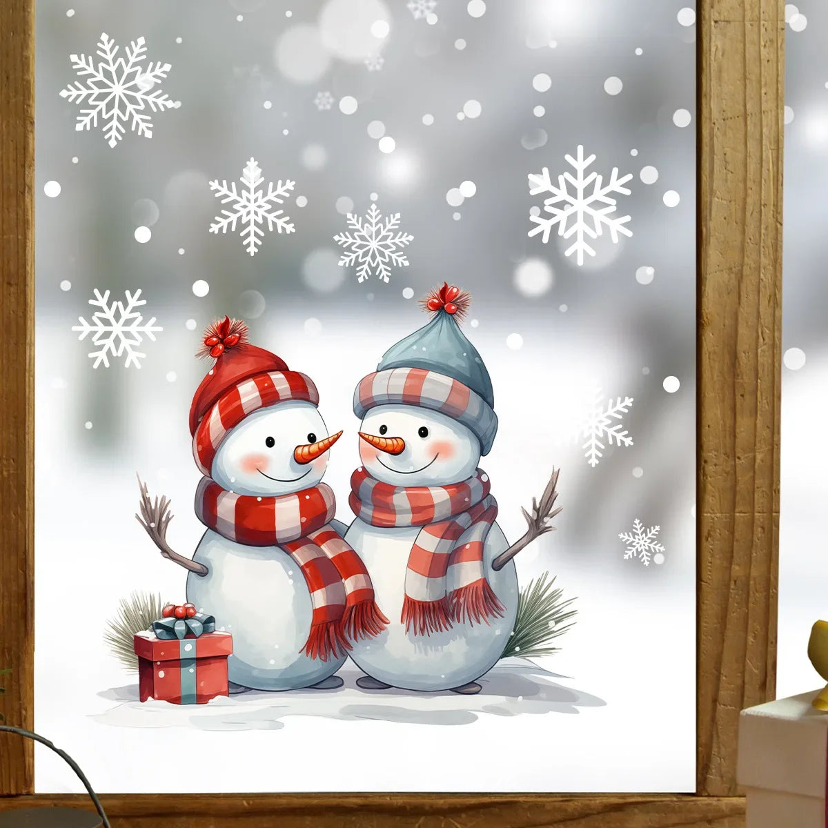 New Year 2026 Window Stickers - Cartoon Snowman & Snowflakes Self-Adhesive Christmas Decals