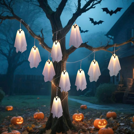 Halloween Decoration Hanging Ghosts Spooky Ghosts String Lights Halloween Decor Accessory For Yard Patio Garden Porch Gift