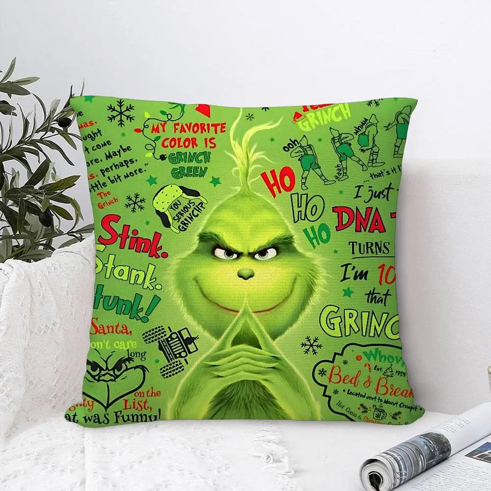 Christmas Grinch Pillow Case - Plush Soft Double-Sided Print Sofa Cushion Cover for Holiday Decor