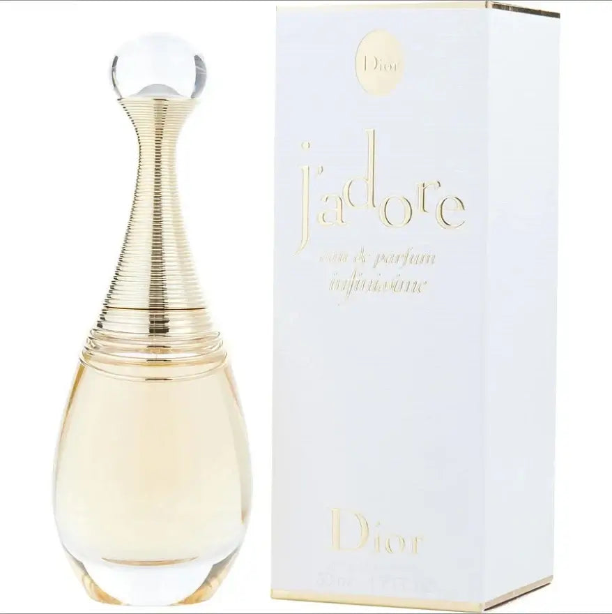 Dior J'adore Infinissime perfume bottle and packaging, showcasing floral luxury in 50ml size.
