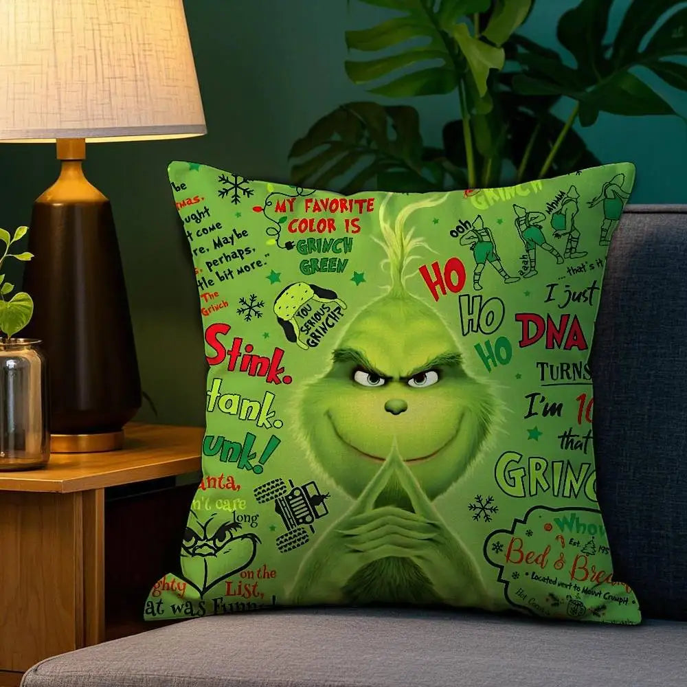 Christmas Grinch Pillow Case - Plush Soft Double-Sided Print Sofa Cushion Cover for Holiday Decor