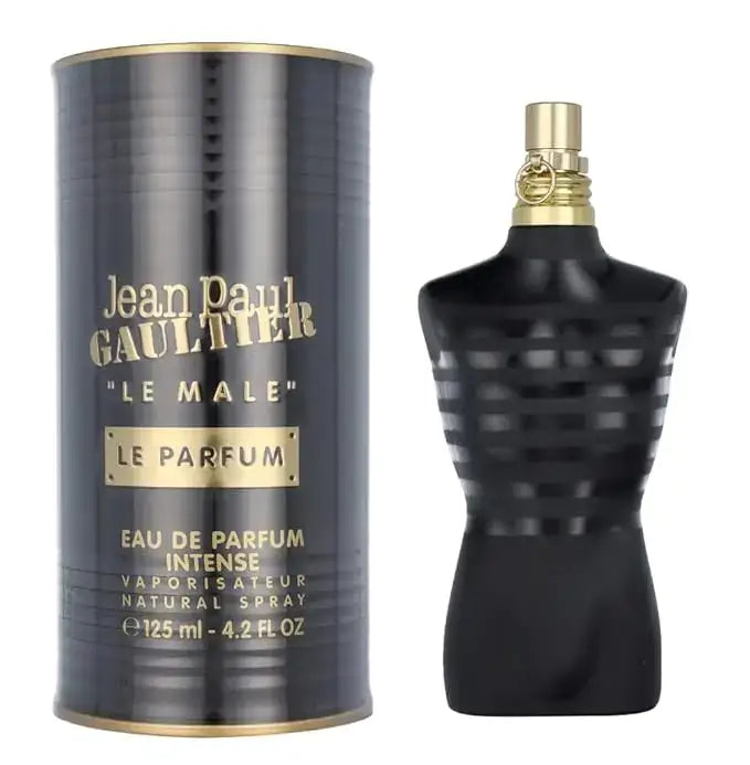 Jean Paul Gaultier Men's Perfume Collection featuring Le Male Eau de Parfum Intense in a stylish bottle and packaging.