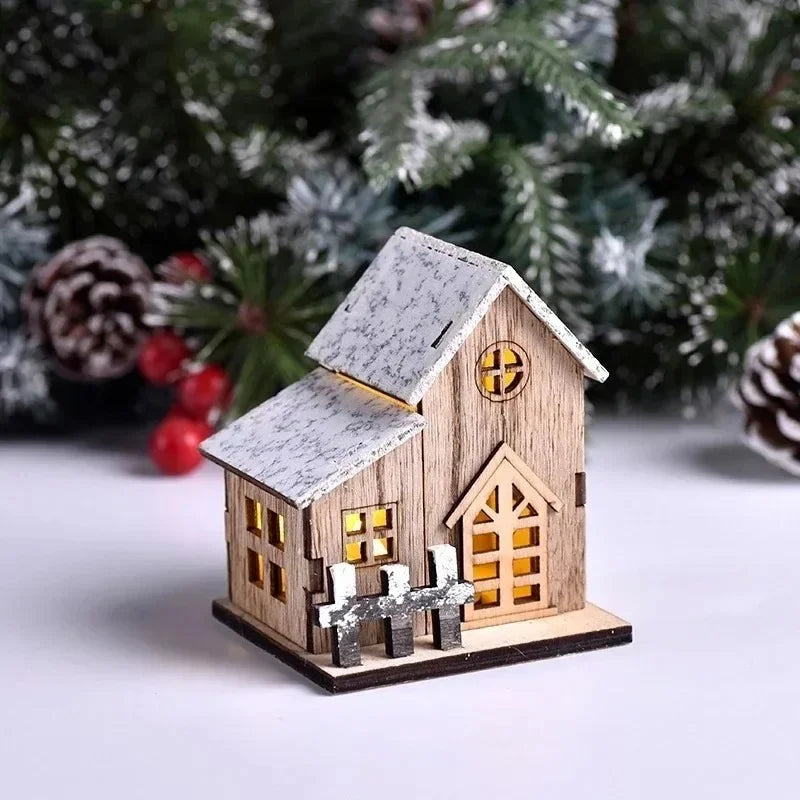 Christmas LED Luminous Wooden House - Merry Christmas Home Decoration & DIY Xmas Tree Ornament Gift