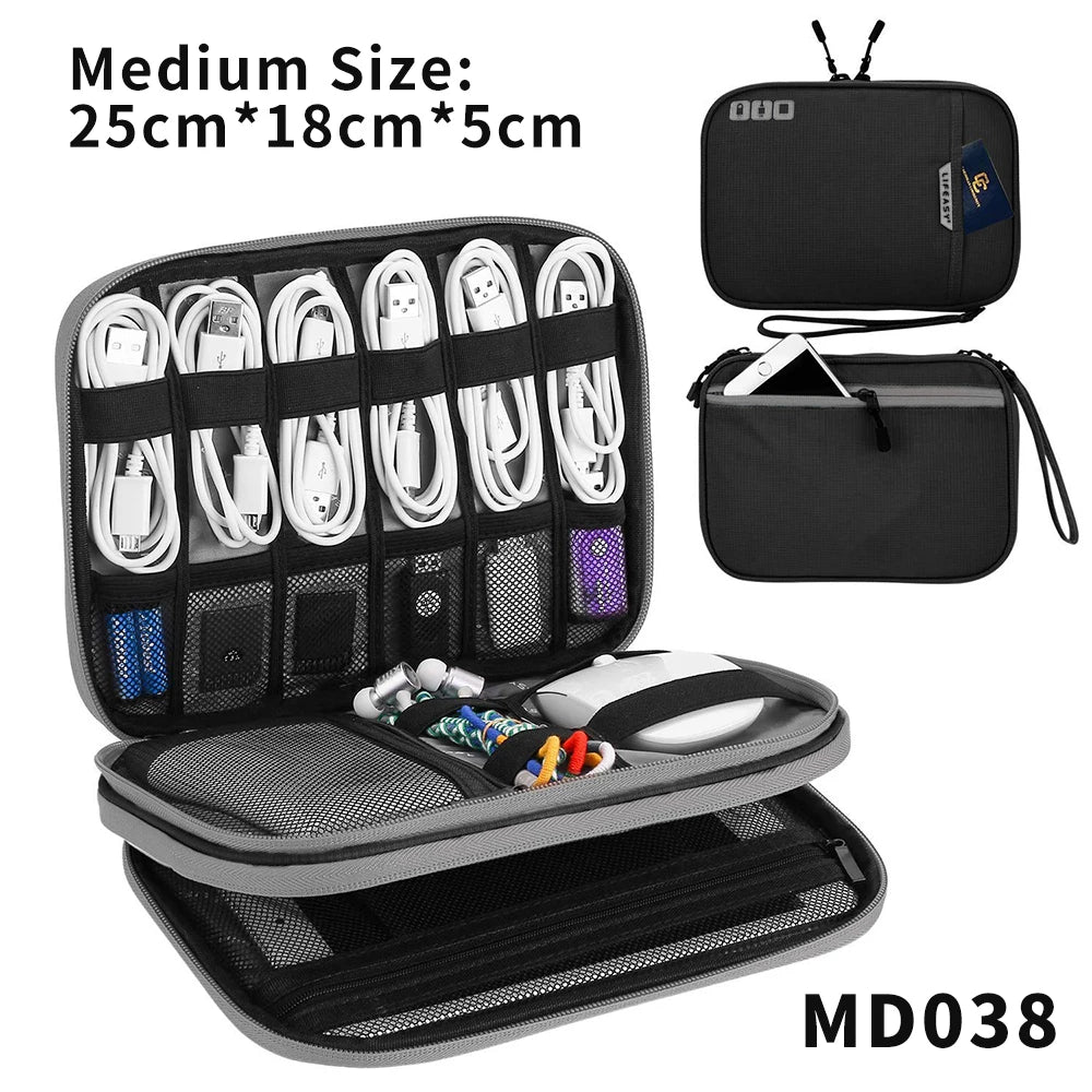 Cable Storage Bag Travel Electronics Organizer Portable Digital Gadget Storage Carry Case For Ipad Power Bank USB Charger Pouch