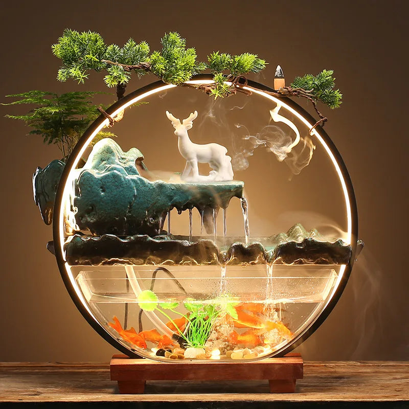 Chinese-style flowing water ornaments landscape fish tank living room small fountain waterfall creative home decoration
