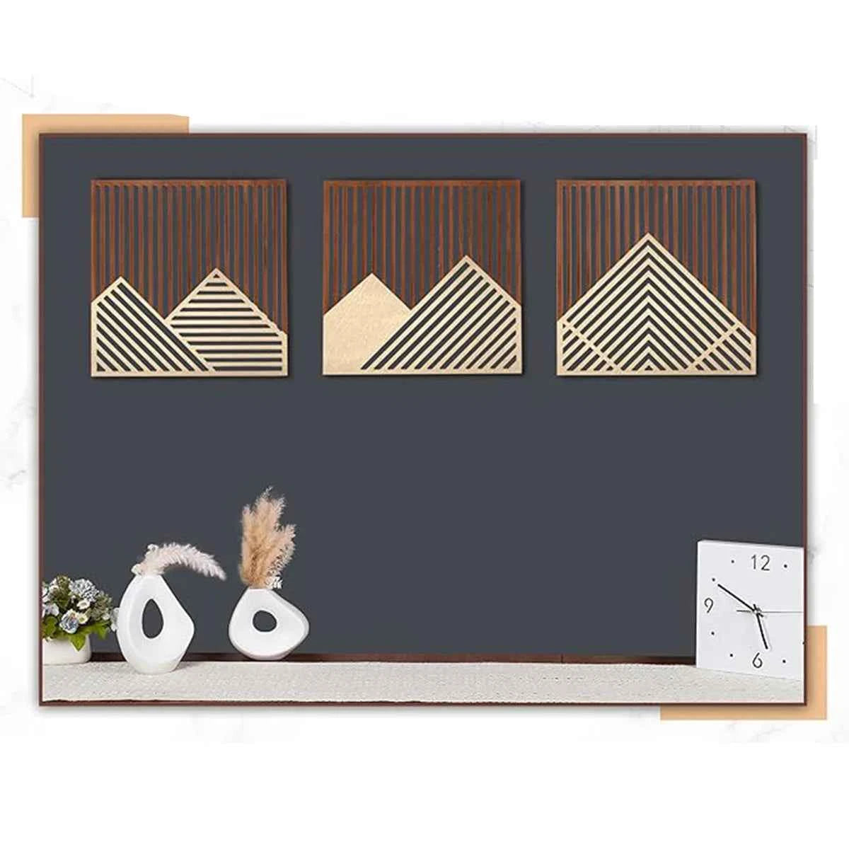 3PCS Modern Wood Art Wall Decor Retro Wood Art Decor for Living Room, Bedroom, Office，Easy to Install Home Decor Style
