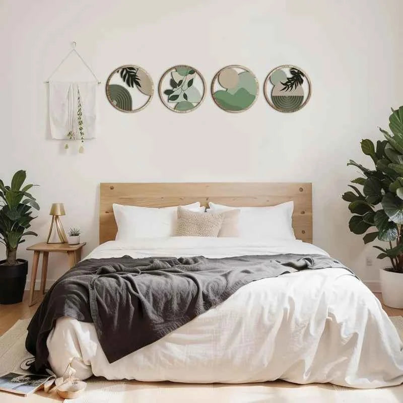 4 Bohemian Wall Art Set - Wooden Bohemian Decor，Geometric Hanging Artwork，Suitable for baby room，Farmhouse Aesthetic Minimalist