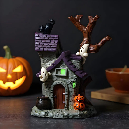 Haunted House Table Decor Glowing Halloween Decorations Resin with Ghost Table Ornament Figurines for Garage Fireplace Bathroom